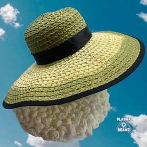 Plasma Beamz Green Tie-Dye Straw Wide Brim Sun Hat